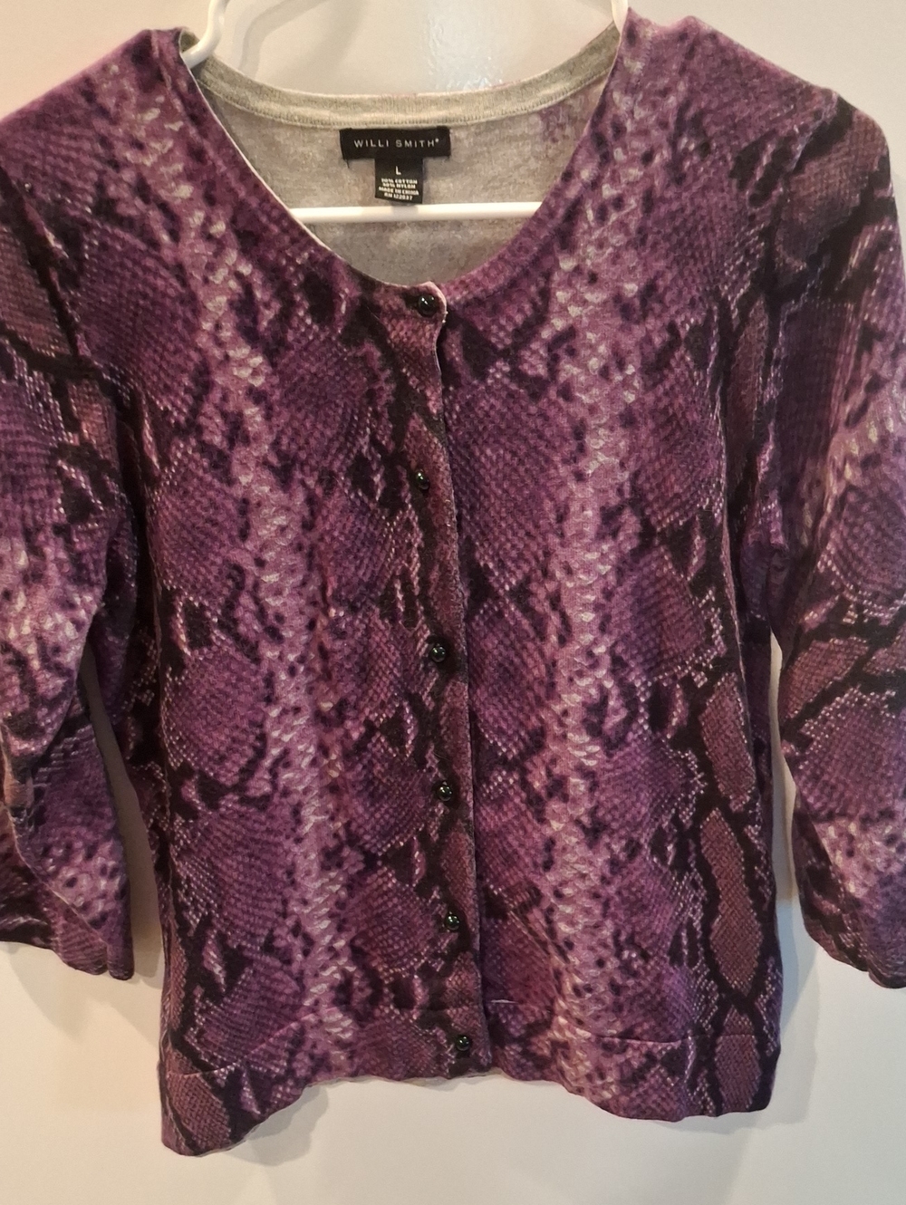 Willi Smith Purple Snake-Print Women's Button Cardigan